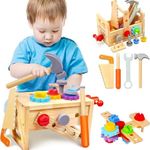Wooden Tool Kit for Kids | Pretend Play Construction Toy Set | STEM Educational Mechanic Set for Boys and Girls (Ages 3-8) (Tool Bench)