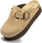 Vayfio Women's Suede Clogs Cork Footbed Sandals Comfort Platform Mules with Arch Support Adjustable Buckle Slip On Slippers Kakhi11