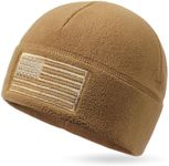 American Flag Fleece Watch Cap, USA Multi-Season Army Military Tactical Beanie, Winter Warm Beanie, Coyote Brown, L