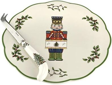Spode Christmas Tree Nutcracker Cheese Platter with Knife - 9" Porcelain Holiday Serving Tray for Charcuterie - Dishwasher & Microwave Safe - Classic Christmas Tableware for Serving Festive Dishes