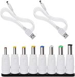 UCEC DC 5V Power Cord, Universal USB to DC 5.5x2.1mm Plug Charging Cable with 8 Interchangeable Plugs Connectors Adapter for Router, Mini Fan and More Electronics Devices (White), 2 PCS