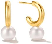 PearlLives Pearl Hoop Earrings 14K Gold Plated Drop Dangle Earrings For Women Trendy Round Simulated Shell Pearl Earrings (C-Pearl Earrings)