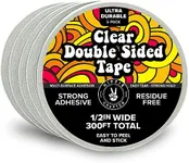 5PK Clear Double Sided Tape for Crafts 1/2" inch Wide Heavy Duty Adhesive Two Side Strong Sticky Thin Mounting Tape for Poster Carpet Wall Safe Doublesided Stick - 5 Rolls 60FT 300FT Total