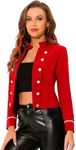 Allegra K Women's 1960s Casual Open Front Button Decor Vintage Steampunk Jacket Red S