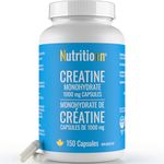 Creatine Capsules - 100% Creatine Monohydrate 1000 mg x 150 Pills (3-5 g Serving) - Made in Canada - Premium Strength and Muscle Growth Supplement by Nutritionn