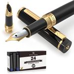 Dryden Designs Fountain Pen - Medium and Fine Nibs | Includes 24 Ink Cartridges and Ink Refill Converter | Calligraphy Pen, Consistent Writing, Smooth Flow - Intense Black