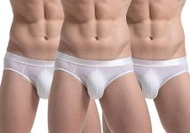 Panegy Men’s Ice Silk Briefs Low Rise Sexy Lips Comfort Bikini Underwear Ultralight and Breathable, White*3, L