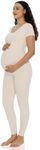 POSHDIVAH Women's maternity Jumpsuit Romper Leggings Pregnancy Short Sleeve T Shirts Bodycon Bodysuit Shapewear Beige Medium