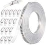 OURU 30FT Hose Clamps,304 Stainless Steel Hose Clamp Assortment Kit DIY Metal Strapping with Holes+15 Fasteners,Adjustable Worm Gear Large Hose Clamps Metal Band Screw Clamp Straps for Pipe,Duct,Tube