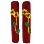 Hidooa Velvet Fridge/Refrigerator Door Handle Cover Compatible for Kelvinator Single Door Stone Work Sunflower Maroon Pack of-2