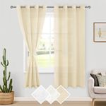 Hiasan Beige Curtains Semi Voile Drape Silver Grommet Faux Linen Curtain Panels,Privacy Light Filtering Rustic Vertical Curtains for Bedroom Living Room, 52W x 72L,Beige,2 Panels