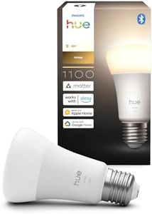 Philips Hue White A60 Smart Bulb 9.5W E27 Edison Screw, 1100 Lumens, Warm White 2700K, 25,000 Hour Life, Zigbee and Bluetooth Compatible, V2