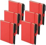 SIMDAO 6 x A6 notebooks, 9 x 14 cm, small notebooks with pens, elastic closure, hard cover with soft touch PU cover, mini notebook, pocket notebook (red)