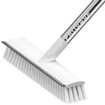 PRUVAVE Bathroom Cleaning Brush with Wiper 2 in 1 Tiles Cleaning Brush Floor Scrub Brush with Long Handle White scrubbing Brush Cleaning Brush