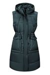 RISISSIDA Puffer Vest Women Long Puffy Quilted Hooded Sleeveless Jacket Green M