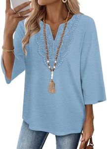 WIHOLL Capsule Wardrobe for Women 2026 Fashion Clothing Womens Tops Blouses for Women Dressy Casual 3/4 Sleeve T Shirts Business Casual Outfits Spring 2026 Travel Light Blue 3XL