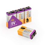 Batteries 9 Volt (9V) Pack of 4 PP3 - MN1604 – 6LR61 – 6LF22 by GP Batteries 9V Extra Alkaline Batteries ideal for: Toys/Remote controls/Radio’s/Smoke Detectors