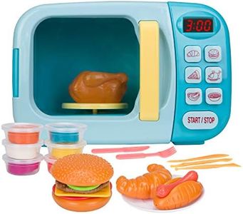 Christoy Microwave Kitchen Play Set with Light Sound for Kids with Pretend Fake Food and 6 Color DIY Play-Dough Clay Great for Toddlers 3 and Older Grils and Boys (Blue)