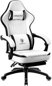 Dowinx Gaming Chair Breathable PU Leather Gamer Chair with Pocket Spring Cushion, Ergonomic Computer Chair with Massage Lumbar Support,Adjustable Swivel Task Chair with Footrest(Black&White)