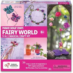 Chalk and Chuckles Art & Craft Activity - Make Your Own Fairy Princess World, 5-in-1 DIY Creative Activity Kit for Kids, Travel Toys & Gifts for Girls & Boys Ages 6, 7, 8, 9