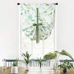 VOGOL Tie Up Balloon Shade, Country Style Light Filtering Window Blinds for Farmhouse, Green Birds Print Decorative French Door Curtain,W 30 x L 45 Inches, 1 Panel