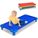 COSTWAY Stackable Kids Nap Cot, Toddler Daycare Cots Rest Mat with Easy Lift Corner, Space Saving Sleeping Bed for Preschool Boys Girls (130 x 58cm-4pcs, Multicolor)