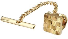 HAWSON Mens Square Tie Tacks Pins with Chains Check Tie Clips (Gold)