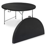 MoNiBloom 4Ft Round Folding Table, Indoor Outdoor Plastic Dining Card Table with Handle and Lock for Picnic Party Banquet Wedding, Black