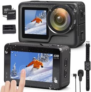 JOH 4K Action Camera with Dual Screens, Waterproof, 4K/60FPS, Voice Control, WiFi, Image Stabilization, Slow Motion, 128GB Storage, 25-in-1 AccessoriesPerfect for Vlogging, Travel, Diving and Outdoor