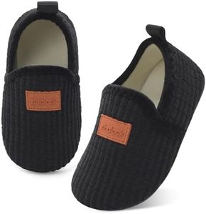 XIHALOOK Cute Soft Slippers for Toddler Boys Girls Slip on House Shoes Indoor for Walking Running Non-slip Black Lattice, 5.5-6 Infant