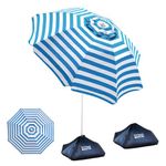 OutdoorMaster Beach Umbrellas for Sand with Sandbag & Anchor, 7.2ft Adjustable Umbrella for Beach Heavy Duty Wind, Portable UPF50+ Sunshade with Carry Bag for Patio, Blue Striped