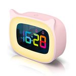 NESIFEE Kids Alarm Clock Ok to Wake Alarm Clock for Girls, RGB 7-Color Night Light Alarm Clocks, Cat Desk Clock with Sleep Training and Sound Machine, for Kids Toddlers Girls Boys, Pink