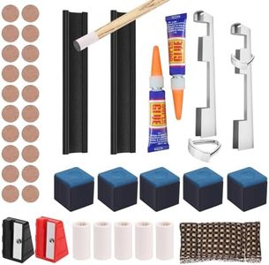 Vefungyan 39pcs Pool Cue Repair Kit: 2 Pool Cue Tip Clamp 20 Billiard Cue Tips 4 Shaper 5 Chalk Cubes 5 Pool Cue Repairers 2 Planers