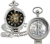 American Coin Treasures U.S. Coin Pocket Watch with Skeleton Movement | Silver Walking Liberty Half Dollar | Sweeping Second Hand, Magnifying Glass | Silvertone Case | Certificate of Authenticity