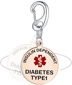 Divoti Insulin Dependent T1D Bag Tag 1.25" with Quick Clip | Pre-Engraved, Dual-Sided & Bold Lettering - PVD Rose Gold, Heavy-Duty Construction - Ideal for Emergency, Medical Condition