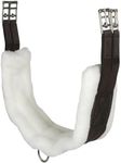 Intrepid International English Girth with Fleece - Breathable Lightweight Horse Girth for English Saddle, Double Elastic Easy Attachment, Brown with White Fleece, 32"