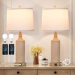 AIDENOEY 27.5" H 3-Way Dimmable Touch Control Table Lamp with USB A+C Ports, Vintage Washed White Finish Resin Bedside Farmhouse Table Lamp Set of 2，for Living Room，Bedroom，Office