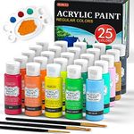 Shuttle Art 25 Colours Acrylic Paint Set, 2oz/60ml Bottles, Rich Pigmented, Waterproof, Premium Acrylic Paints for Artists, Beginners and Kids on Canvas Rocks Wood Ceramic Fabric