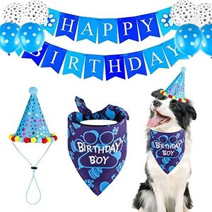 Zosylala Dog Birthday Bandana,Dog Birthday Boy Hat Scarfs Flag Balloon with Cute Doggie Birthday Party Supplies Decorations