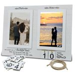 Then and Now Anniversary Wooden Picture Frame for Her Him Wife Husband, Rustic 1-99 Years Wedding Anniversary Present for Couple, White Custom Photo Frame for Engagement Bridal Shower, Holds Two 4x6" Photos