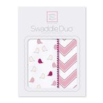 SwaddleDesigns SwaddleDuo, Set of 2 Swaddling Blankets, Cotton Marquisette + Premium Cotton Flannel, Pink Chic Chevron Duo