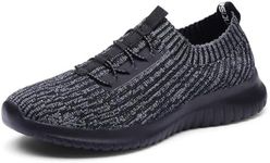 TIOSEBON Women's Lightweight Walking Shoes Comfortable Slip-On Running Sneakers Deep Gray-Black 7 US Wide
