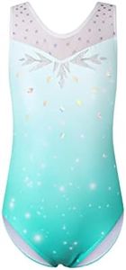 HOZIY girls gymnastics outfits size 7/8 7-8 embroidered snowflake silver gradient color white aqua blue sequins kids leotards bodysuits unitard