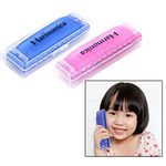 OFKPO 2 PCS Colorful 10 Holes Children Plastic Harmonica Translucent Tuned Musical Educational Toys (Blue And Rose Red)