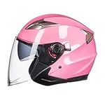 Motorcycle Scooter Helmet,Young Adult Open-face Motorbike Helmet Pink Double Visor Fashion Personality for Women DOT Approved (Medium, Pink)