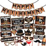 Wobbox Retirement Photo Booth Party Props with Happy Retirement Bunting Banner, Copper Golden & Black, Retirement Party Decoration, Retirement Decoration Item