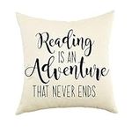 Ogiselestyle Farmhouse Pillow Covers with Reading is an Adeventure Quote 18" x 18" Lumbar Pillow Covers with Saying Book Lovers Gifts Family Room Décor