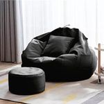 KAM'S LIEU Faux Leather Bean Bag Cover with Relaxing Footrest & Cushion Cover Only Color & Size- (Black)