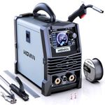 Gasless MIG Welder 110V/220V Dual Votage, 140A Welding Machine, Flux Cored MIG/Lift TIG/Stick ARC 3 in 1 MIGVAN Welders Synergic Control with One-Click Wire Feeding, IGBT DC Inverter with LED Display