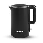 Havells Caro 1.5 litre Double Wall, 304 Stainless Steel Inner Body, Cool Touch Outer body, Wider Mouth, 2 Yr Manufacturer Warranty (Black, 1250 Watt)